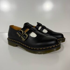 Dr. Martens Black Mary Jane Loafers with Yellow Stitching